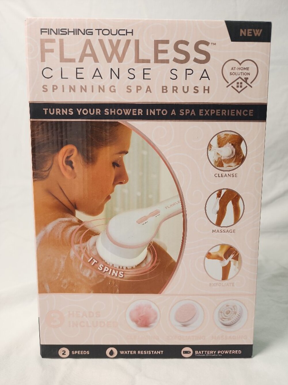 Finishing Touch Flawless Cleanse Spa Spinning Spa Brush 3 Heads Water Resistant
